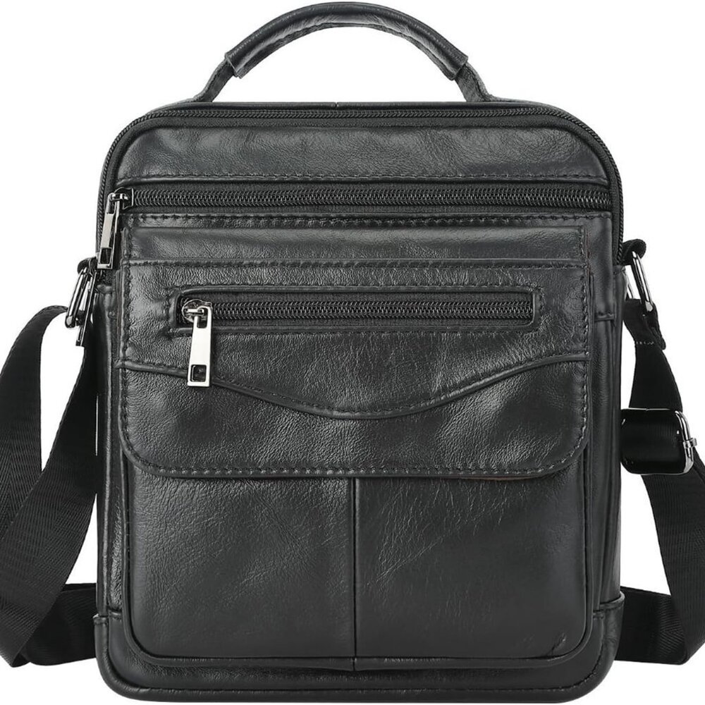 Genuine Leather Crossbody Messenger Bag – Unisex Travel Purse, 8.3 x 2.4 x 9.8